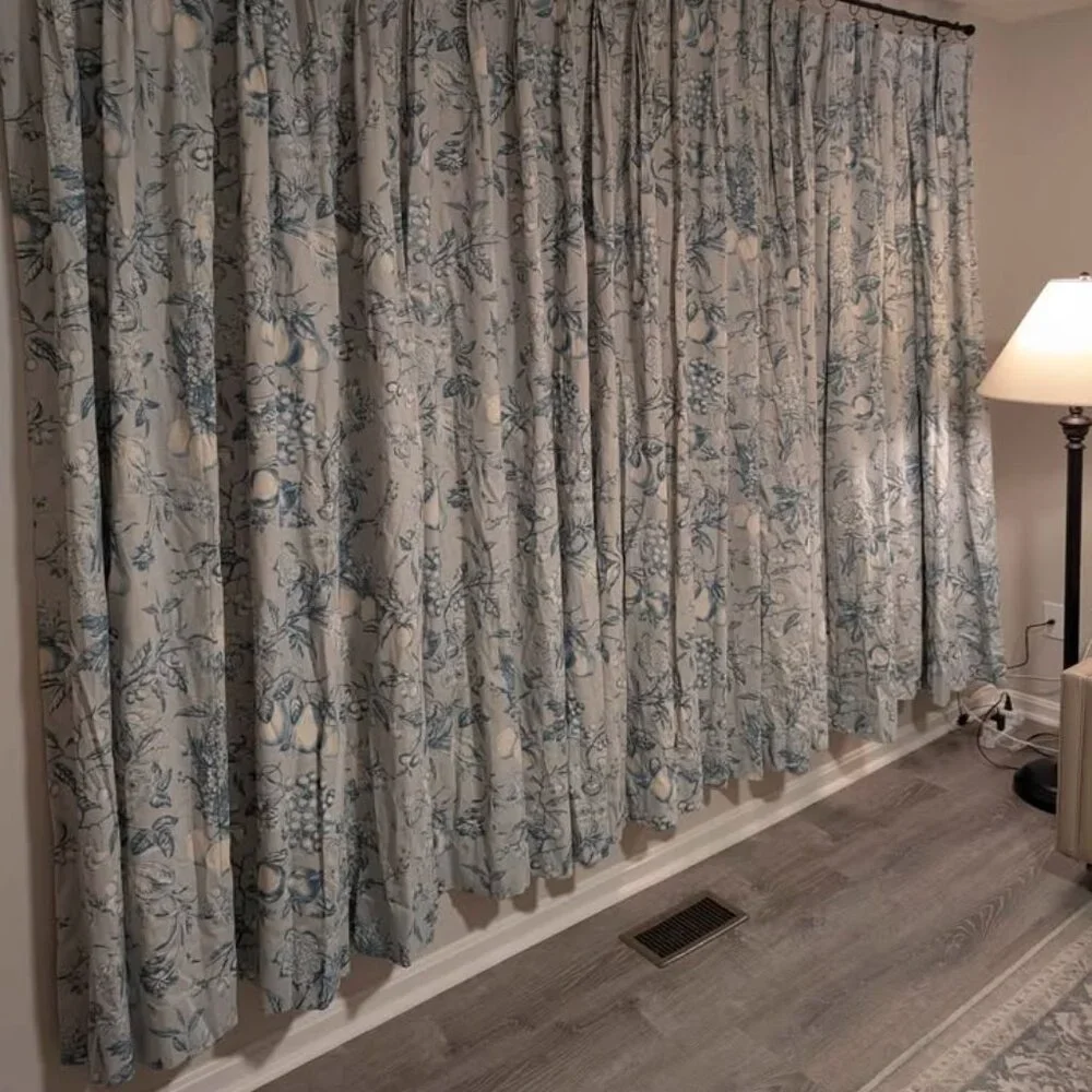 VINTAGE Custom-made 58W x 75L Blue Floral Pinch Pleated SINGLE Panel